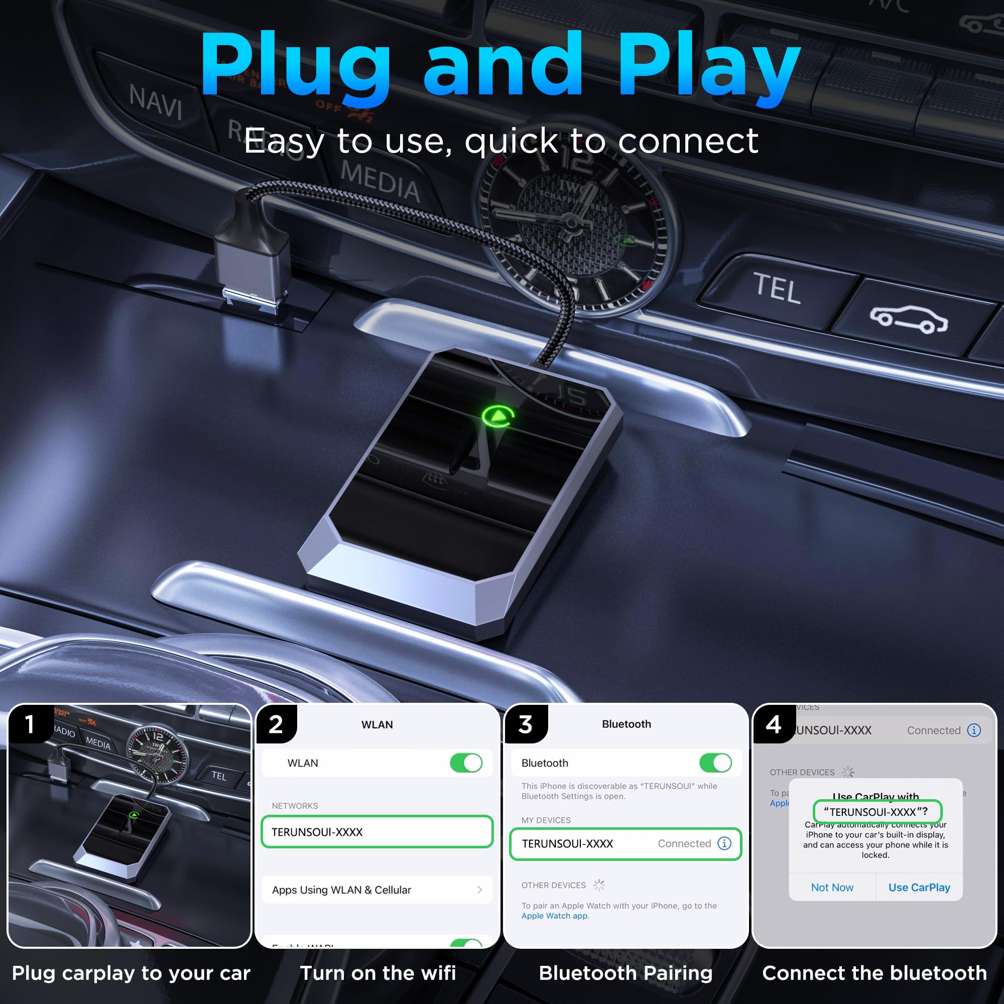 Wireless Carplay Adapter, Converts Wired To Wireless Carplay Adapter For Iphone, Wireless Control Plug & Play Carplay For Cars F